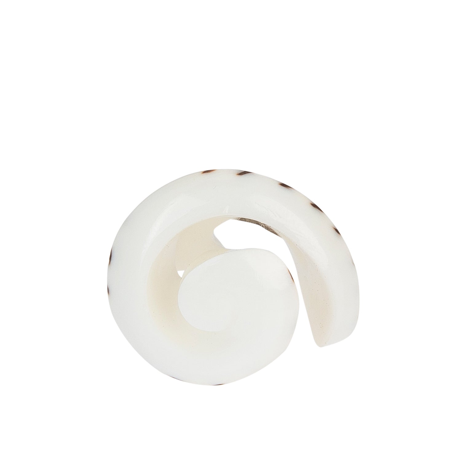 A hand-carved seashell ring made with semi-precious stones.