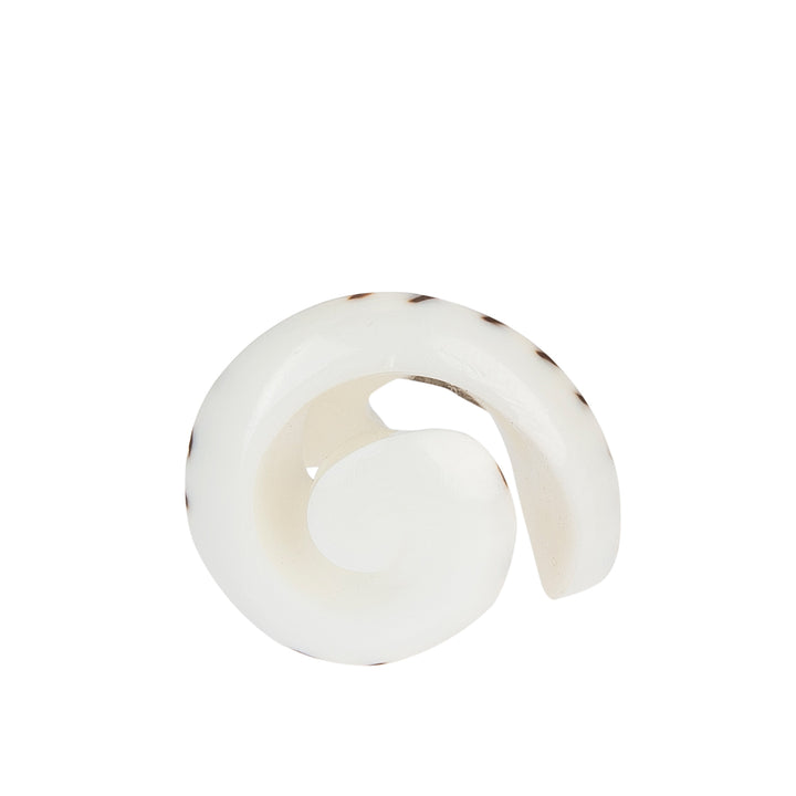 A hand-carved seashell ring made with semi-precious stones.