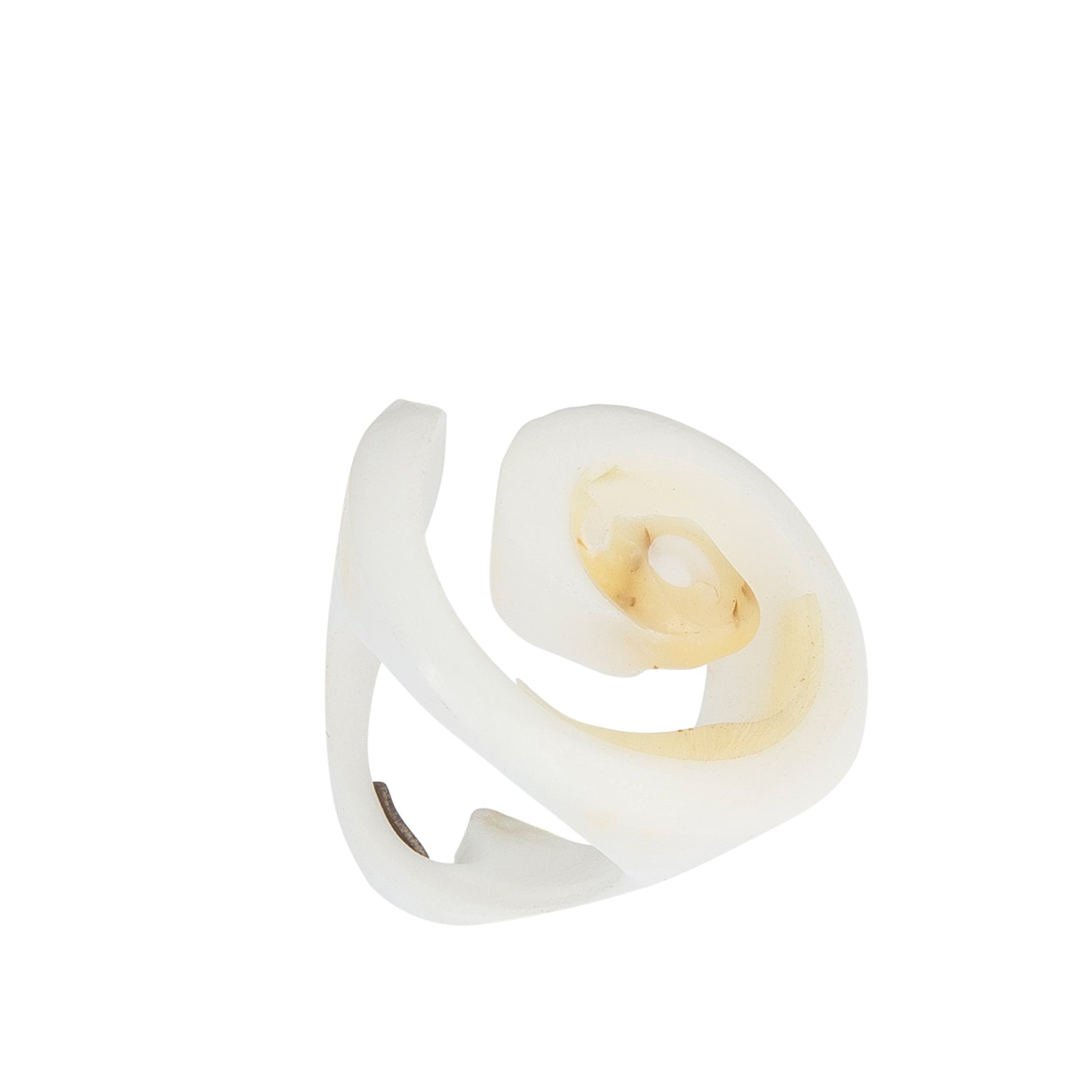 A hand-carved seashell ring made with semi-precious stones.