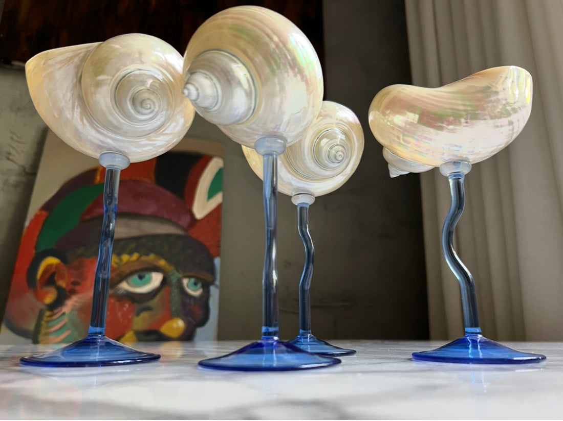 Four pieces of the turquoise dream glassware.